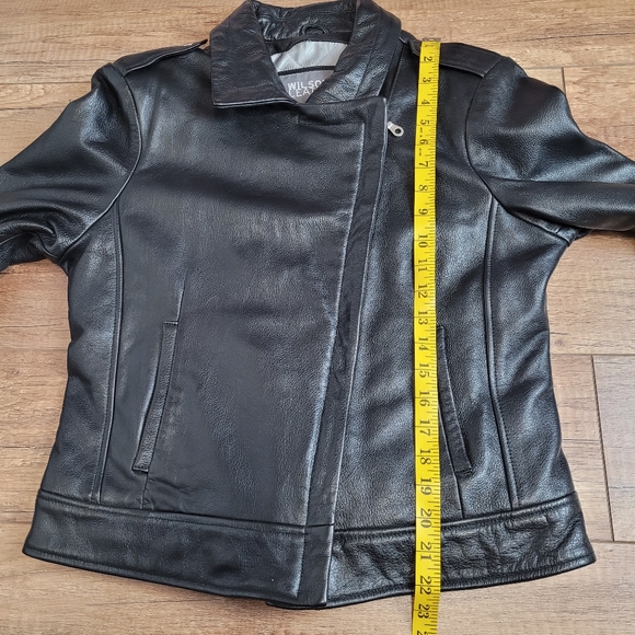 Vintage Wilsons leather womens Black leather biker jacket asymmetrical zip M - Picture 15 of 16
